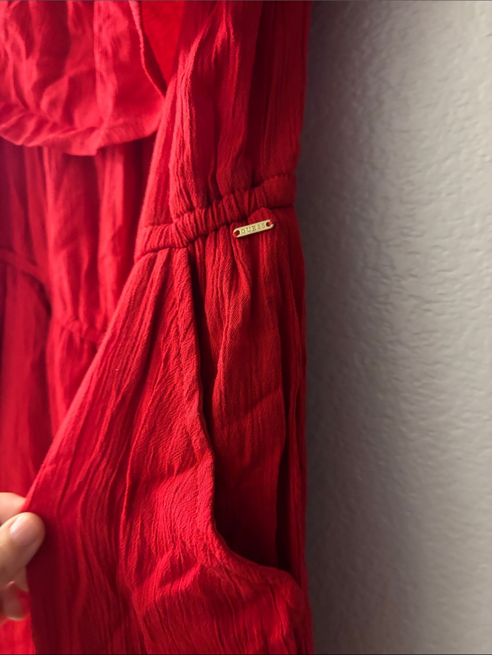 Guess Red Off-Shoulder Drawstring Tunic - Picture 3 of 4